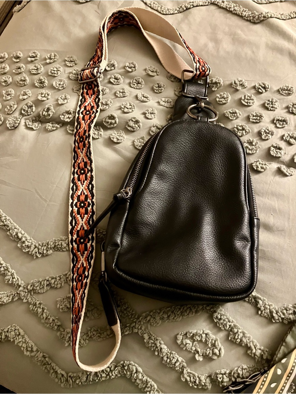 Sling bag black with colorful strap crossbody shoulder purse
